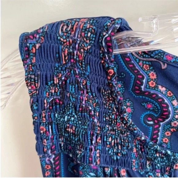 Adrianna Papell maxi dress blue pink paisley sleeveless stretchy side splits - Picture 4 of 7